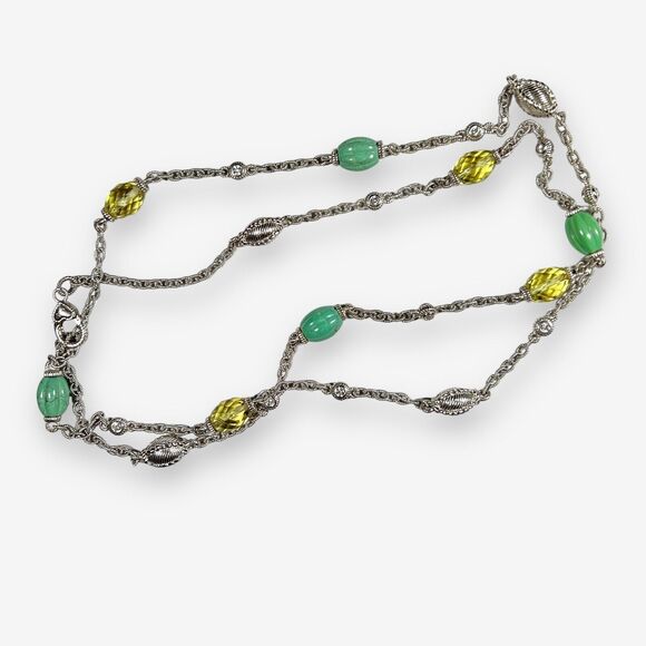 Judith Ripka Sterling Silver Green Turquoise & Lemon Quartz Station Necklace 36